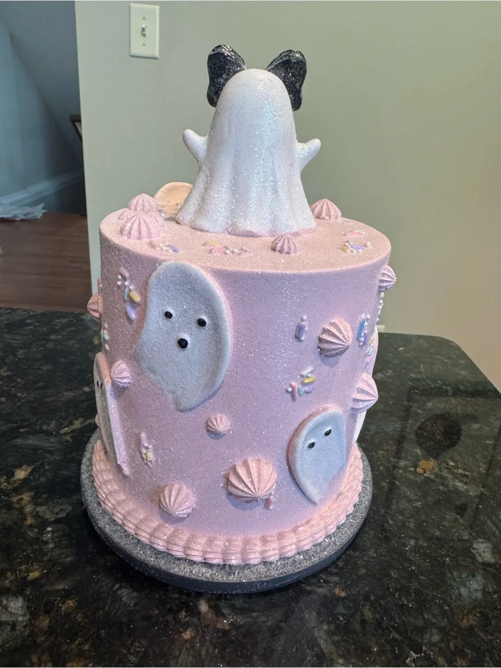 Pink Faux Cake Ghost Girl Topper Halloween Pastel Goth Decor Black Bow NEW 7”